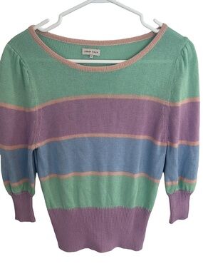 The Urban Haus Women’s Pastel Striped Knit Sweater Top  Puff  Sleeve-  Size S